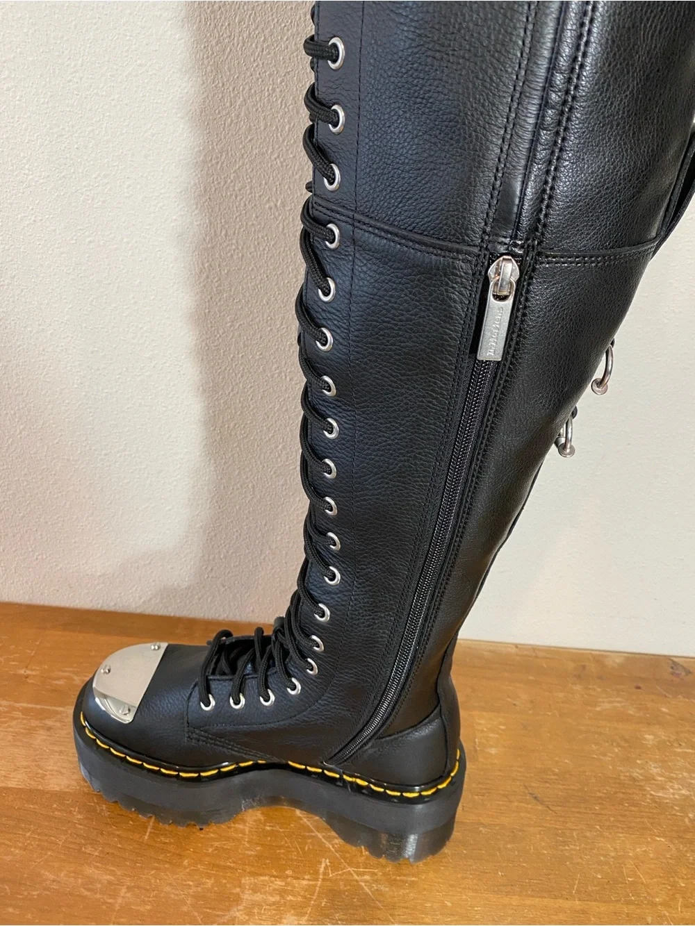 Dr Martens 28-Eye Extreme Max Virginia Leather Black Thigh High Boots - Size 5